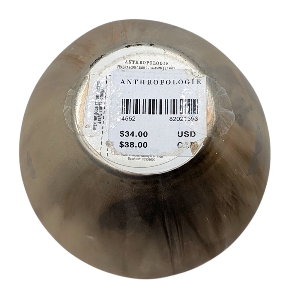 Anthropologie Mushroom Candle Woody Leather & Leaves Glass Green Silver 4x6 inch - Picture 11 of 12